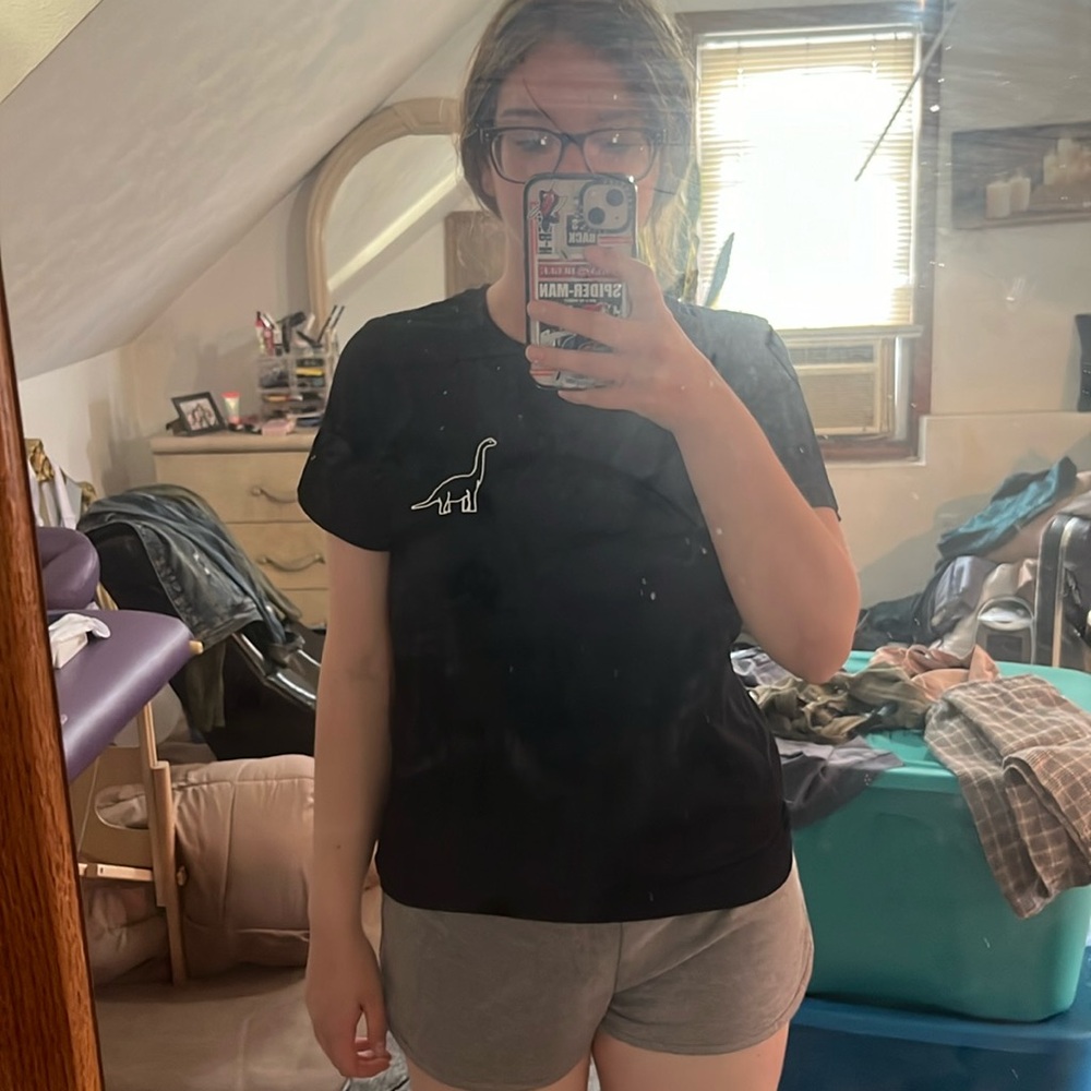 women’s black dinosaur tee